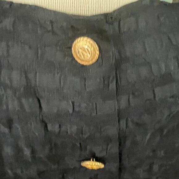 Albert Nipon Vintage Black Silk Dress 4 Pleated Trim Gold Button Back Shoulder - Picture 5 of 7